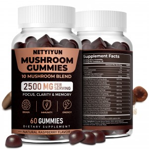 Mushroom Gummies with Lions Mane, 10 Blend Mushroom Complex 2500mg, Cordyceps, Shiitake, Turkey Tail, Reishi, Oyster Mushroom Supplement Nootropic Brain for Memory and Focus 60 Units